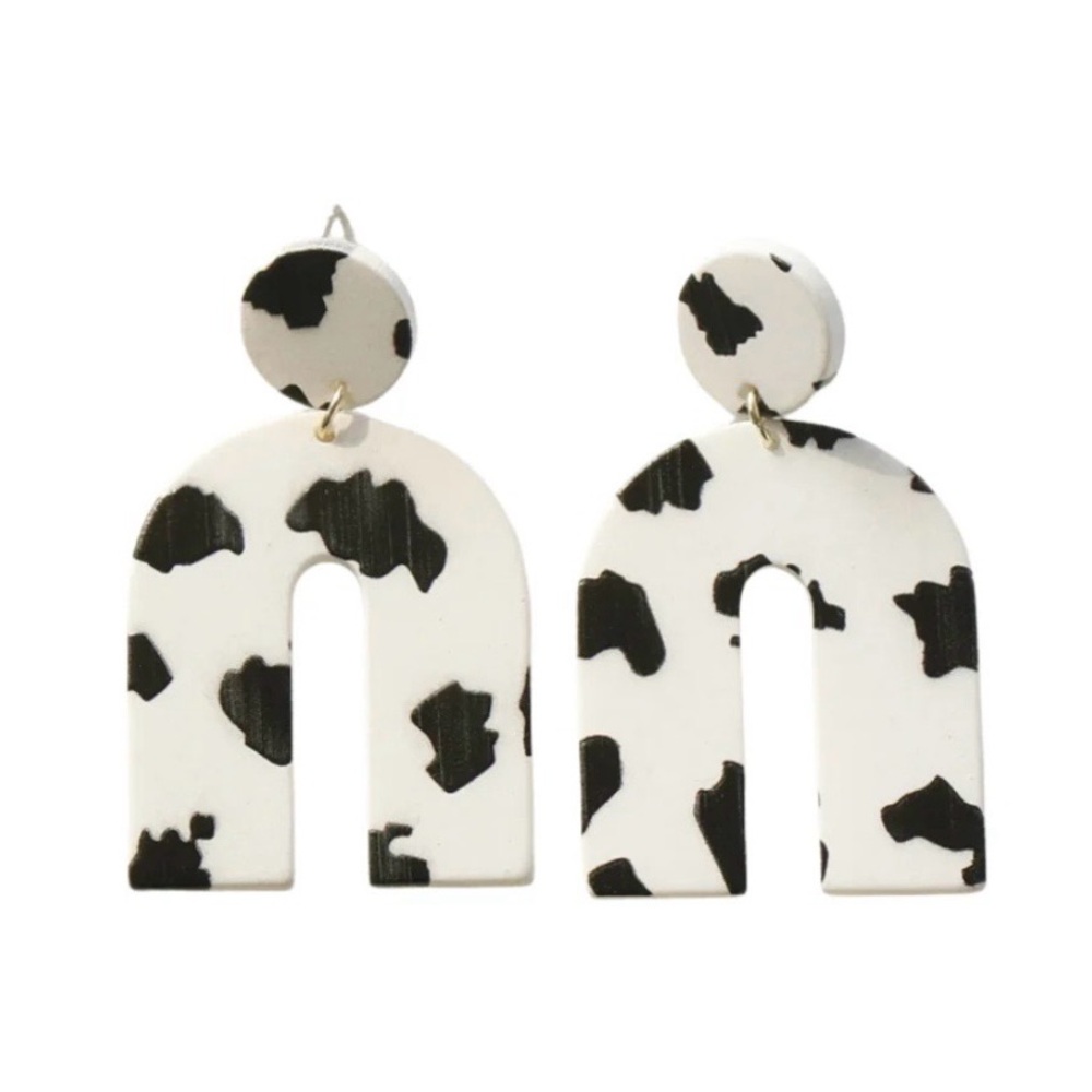 “The Hollow Clay” Black and White Cow Print Earrings